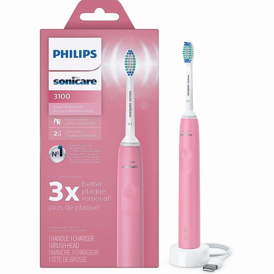  历史新低！Philips 飞利浦 Sonicare 3100 HX3681/06 声波震动电动牙刷6.1折 39.95加元包邮！3色可选！