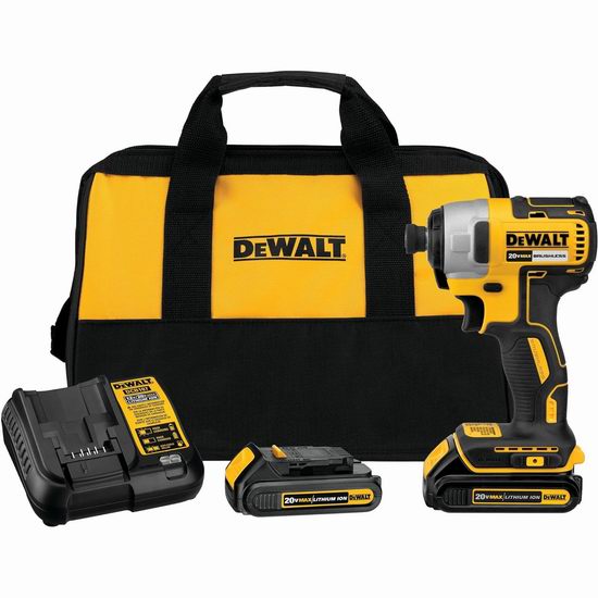  DEWALT 得伟 DCF787C2 20伏紧凑型无刷冲击钻+双锂电套装5.4折 139加元包邮！