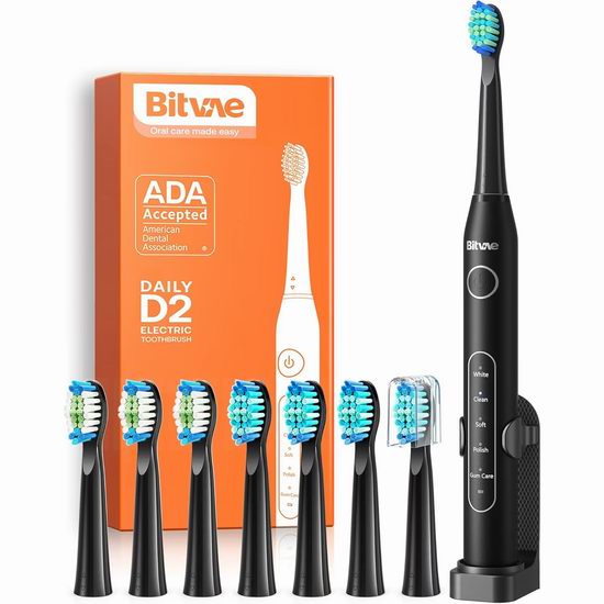  历史新低！Bitvae D2 声波震动电动牙刷5折 19.99加元包邮！带8个刷头！