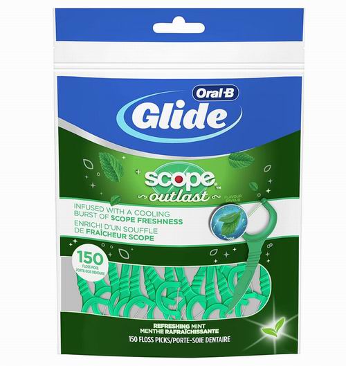  Oral-B Glide 薄荷味牙线150个装 配有 Scope Outlast  4.63加元（原价 7.99加元）