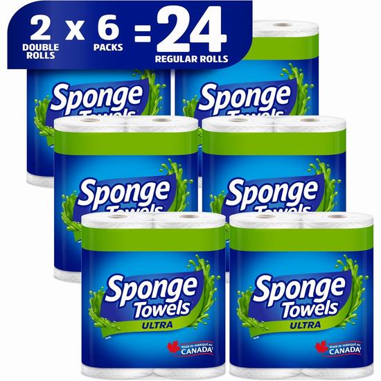 SpongeTowels Ultra 超吸水 厨房用纸（12卷）6折 21.52加元！相当于普通24卷！