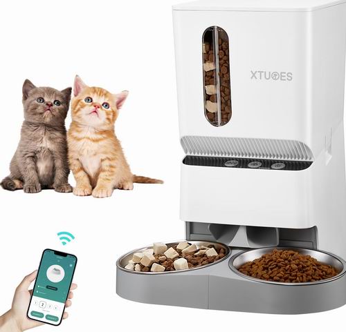  XTUOES 智能猫宠物喂食器 带分流器和 2个不锈钢碗的干粮分配器 69.99加元（原价 89.99加元）
