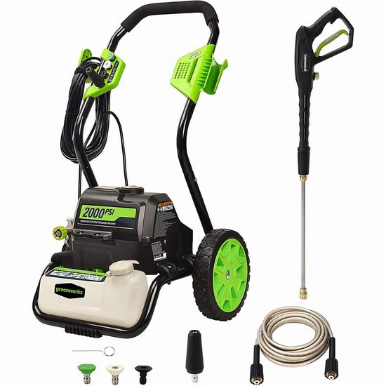  Greenworks 2000 PSI 1.2 GPM 电动高压水枪/清洗机7.3折 211.1加元包邮！