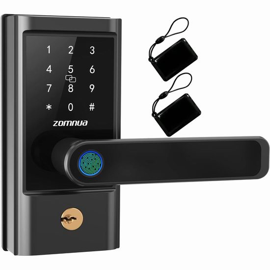  历史新低！Zomnua 四合一 智能指纹密码门锁4.4折 79.99加元包邮！2色可选！