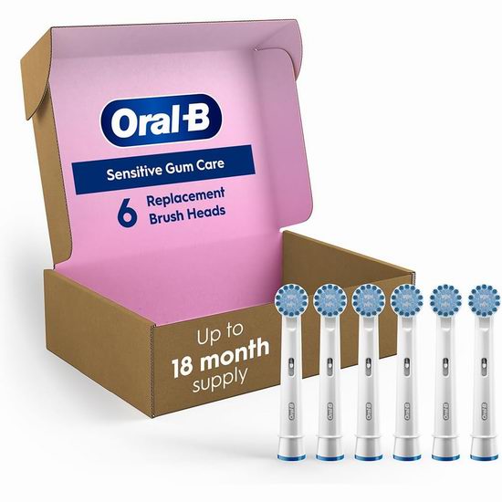  Oral-B 电动牙刷 敏感牙龈替换刷头6支装6.6折 33.24加元包邮！会员专享！