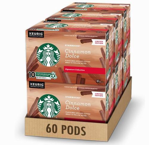  Starbucks 招牌系列肉桂Dolce 风味K-Cup研磨咖啡10袋 33.31加元（原价 50.99加元）