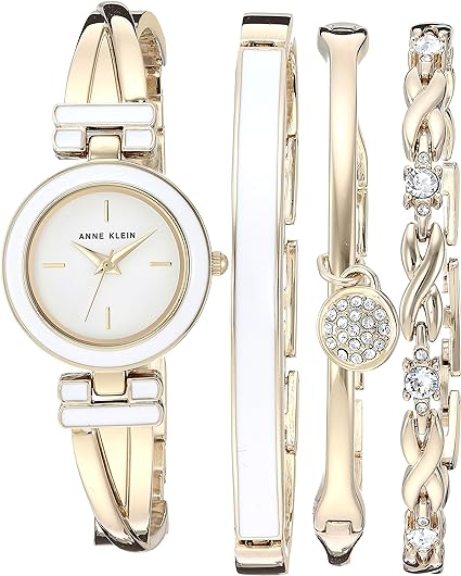  史低价！Anne Klein 时尚水晶手表+手镯套装 57.78加元（上市价 285.4加元 ）