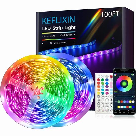  KEELIXIN 100英尺 可随音乐变化 智能LED炫酷背景灯条6.7折 19.99加元！