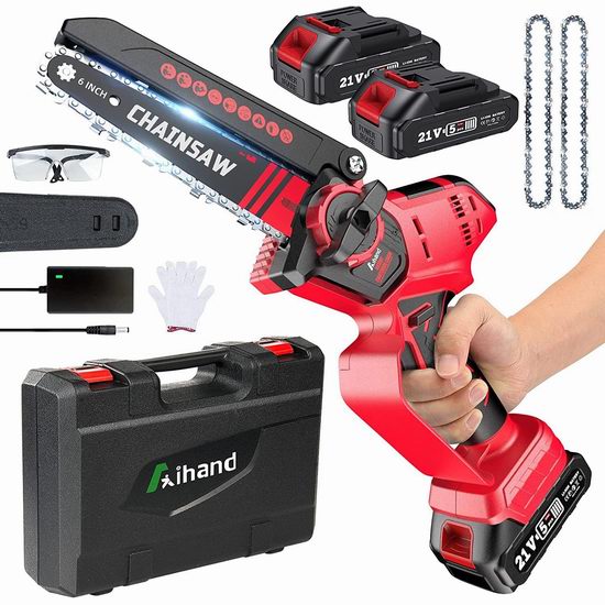  历史新低！Aihand 6英寸 双锯链+双锂电 修枝利器 迷你无绳链锯5折 49.99加元包邮！
