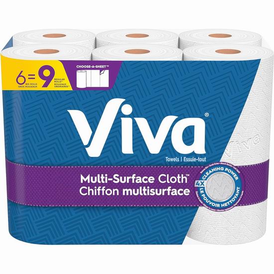  Viva 多表面厨房用纸6卷装7.6折 11.39加元！