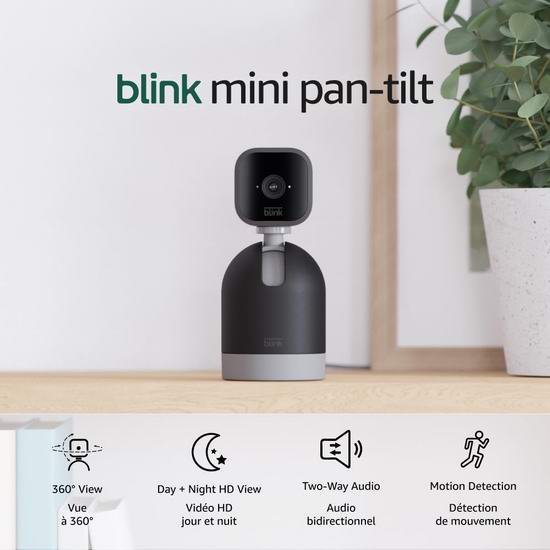 历史新低!Blink 360度旋转 迷你家用智能监控摄像头+底座6折 32.99加元!2色可选!