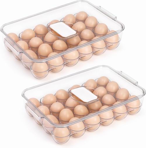  Hacaroa 带盖 可堆叠冰箱塑料鸡蛋收纳盒 24格 × 2件装 15.99加元（原价 29.99加元）