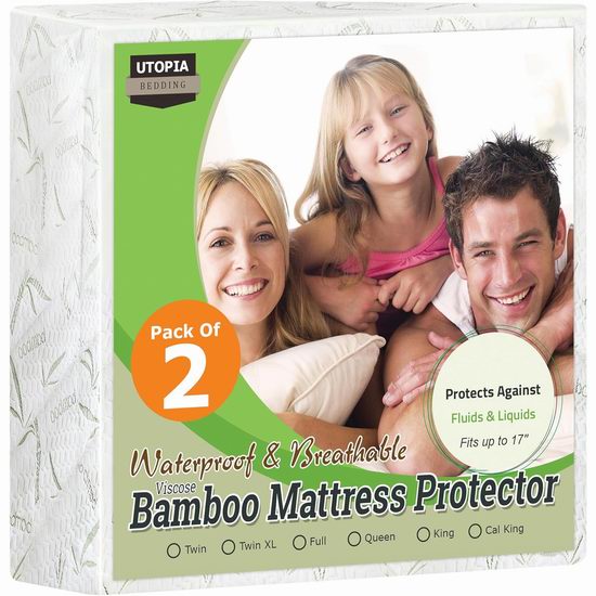  Utopia Bedding 竹纤维 防水防过敏 Queen床垫保护套2件套5.5折 36.99加元包邮！
