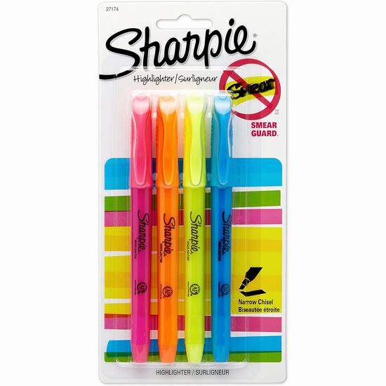  白菜价！历史新低！Sharpie Pocket 荧光笔4支装2.6折 0.95加元！