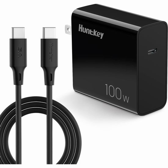  白菜价！历史新低！Huntkey 100W GaN USB C智能快速充电器+数据线套装2.5折 17.59加元包邮！