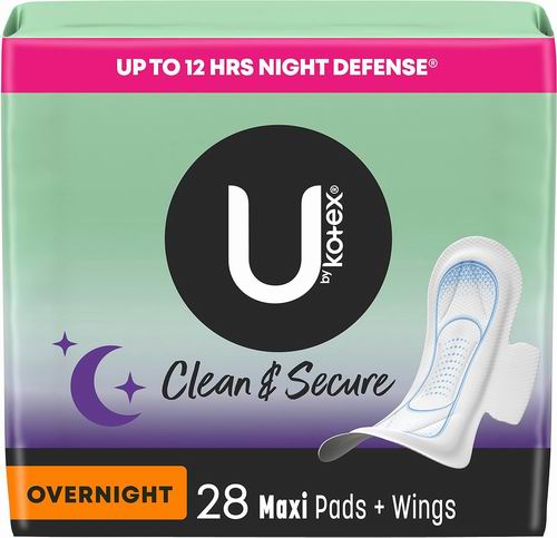  U by Kotex 带翼隔夜超长卫生巾28片 6.62加元（原价 8.49加元）