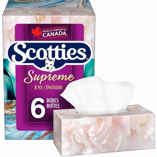  Scotties Supreme 三层超软面巾纸（81张 x 6盒）超值装6折 5.99加元！