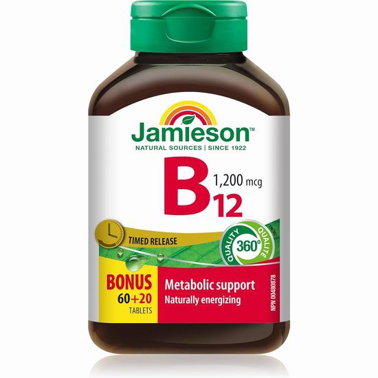  Jamieson 健美生 维生素B12缓释片（1,200 mcg× 80片）4.8折 8.25加元！