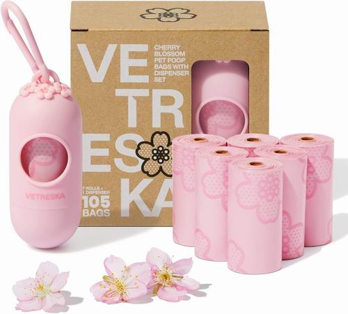  VETRESKA  宠物樱花便便袋 带分配器 105个装 9.38加元（原价 12.99加元）