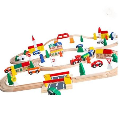  Orbrium 木制三环火车玩具100件套 54.95加元（原价 73.69加元）