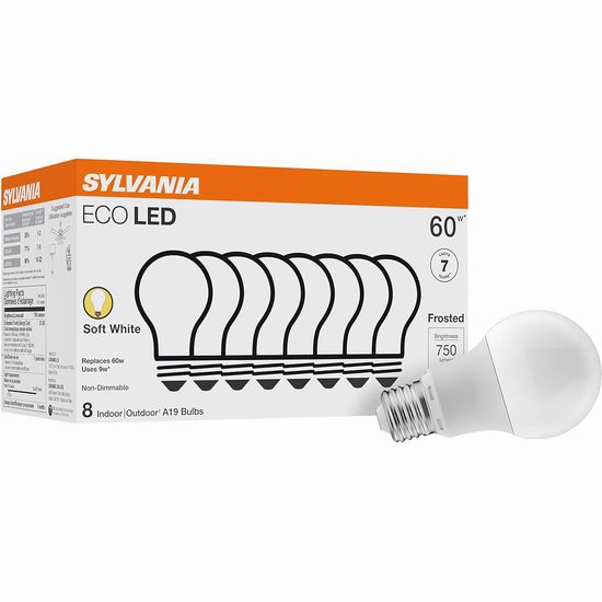  Sylvania 60瓦等效 软白色 LED节能灯8件套4.1折 10.38加元！单个仅1.3加元！