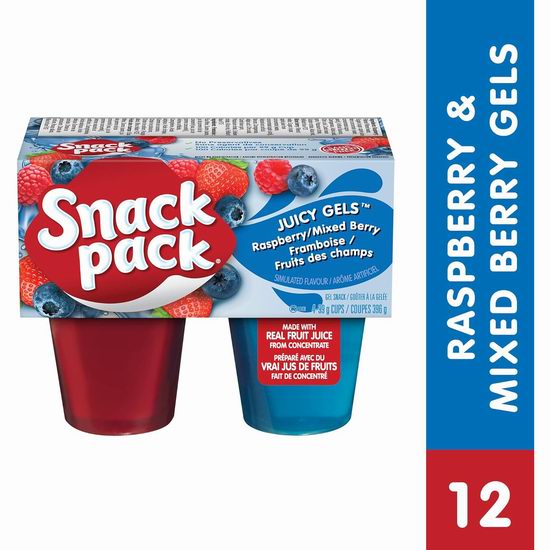  白菜价！历史新低！Snack Pack 覆盆子+混合浆果布丁超值装（12杯x99g）2.9折 6.81加元！