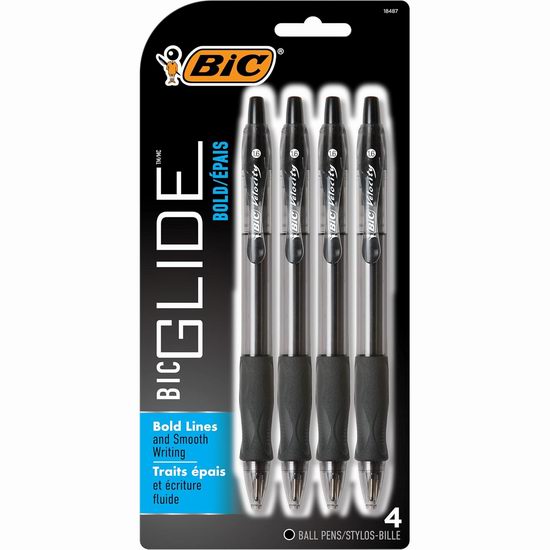  白菜价！历史新低！Bic Glide 可伸缩黑色圆珠笔4件套1.9折 0.95加元！
