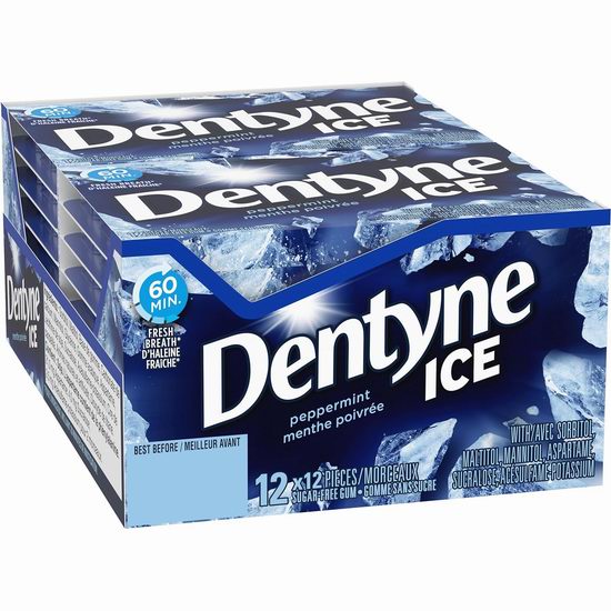  历史新低！Dentyne 薄荷味 木糖醇口香糖（12x12粒）3.9折 8.42加元！保持60分钟清新口气！