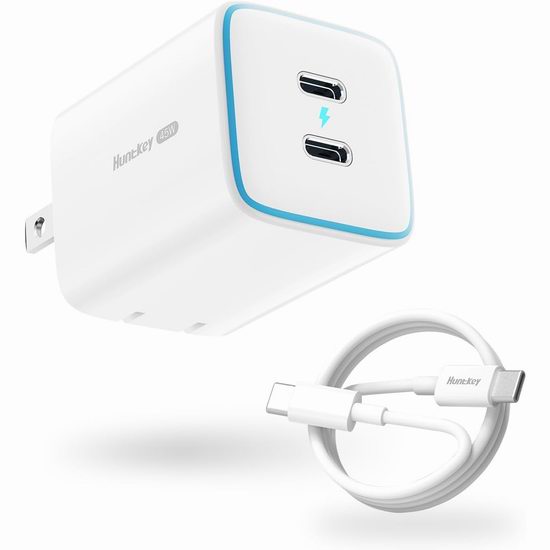  疑似Bug白菜价！历史新低！Huntkey GaN 45W 双口USB-C 智能快速USB充电器2.1折 9.83-12.59加元包邮！