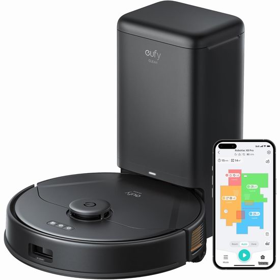  eufy X8 Pro 双涡轮 2×4000Pa超强吸力 激光导航 智能扫地机器人5.6折 499.99加元限量特卖并包邮！