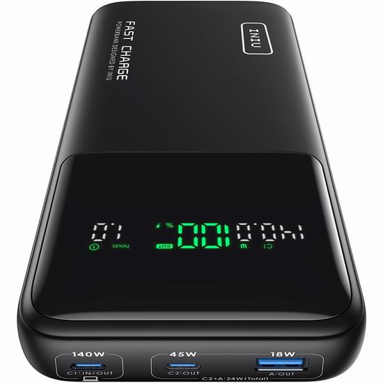  白菜价！历史新低！INIU 140W 27000mAh PD 便携式笔记本移动电源/充电宝2.7折 53.99加元包邮！