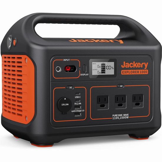  露营必备！Jackery Explorer 1000 1002Wh 3x1000W 便携式备用电源/移动电源5.9折 879加元包邮！