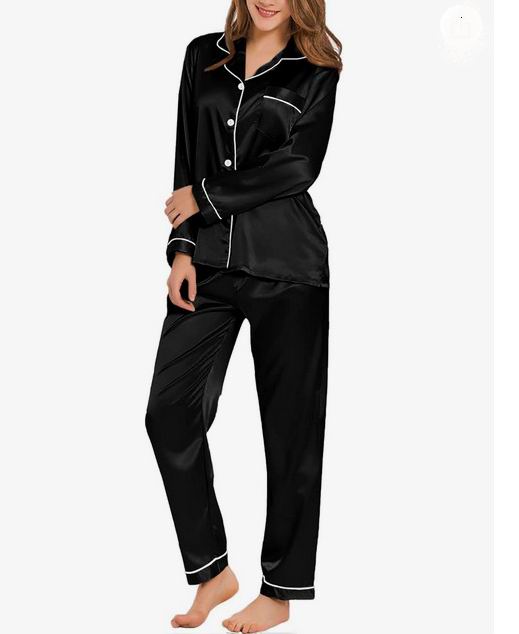  SWOMOG 女式缎面长袖睡衣+睡裤 26.74加元（原价 59.99加元）！多色可选