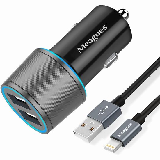  历史新低！Meagoes 12W 双口 车载USB充电器+充电线套装3.9折 7.49加元！