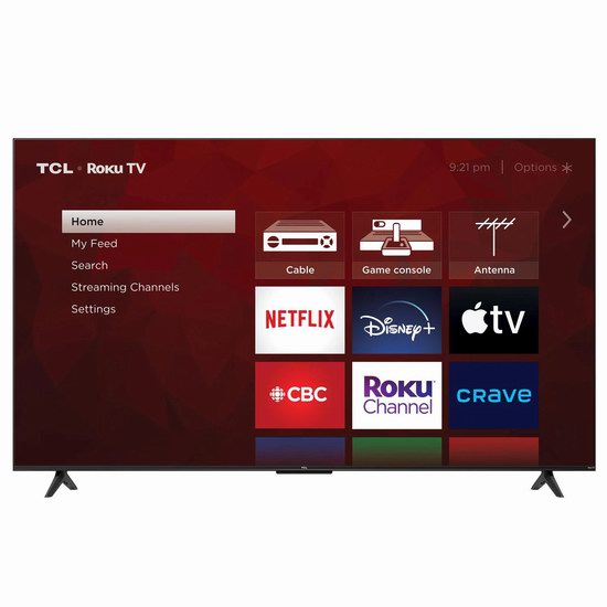  TCL Class 4-Series 55英寸 4K超高清 HDR 智能电视6.9折 338.3加元包邮！