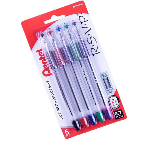  Pentel RSVP 黑/蓝/红/绿/紫色墨水） 0.7毫米圆珠笔5支 3.45加元（原价 5.19加元）