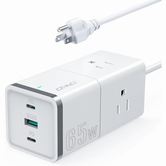  白菜价！历史新低！ONKO 65W GaN 3交流插座口 + 3 USB充电口 超紧凑插线板/快速充电器3.2折 15.99加元！