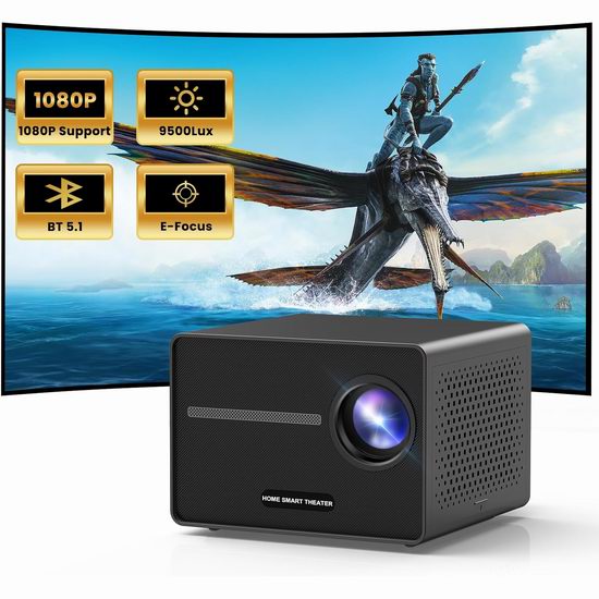  白菜价！HAPPRUN 1080P 蓝牙 电动对焦 家庭影院投影仪 44.99加元包邮！