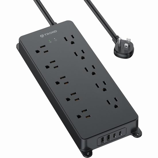  TROND 10插座+4 USB充电 浪涌保护插线板5.9折 29.59加元！
