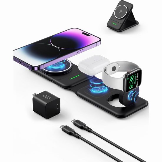  INIU 三合一 Qi无线充电站4折 23.99加元包邮！包含20W PD充电器！