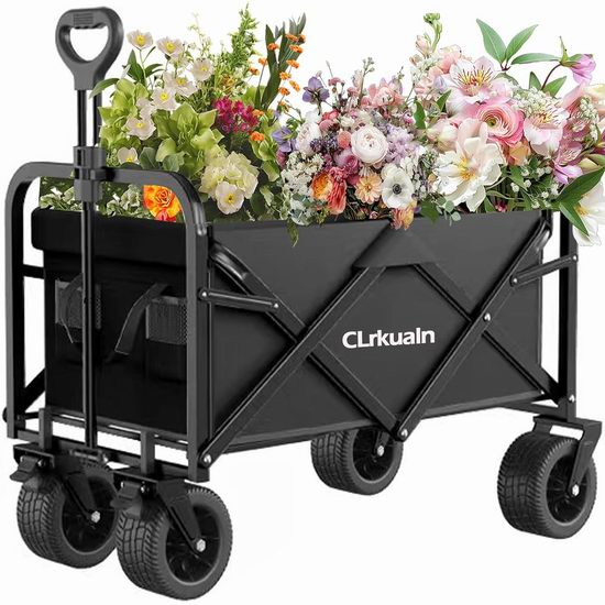  CLrkualn 可折叠 买菜野营 重型四轮拖车6折 101.99加元包邮！2色可选！