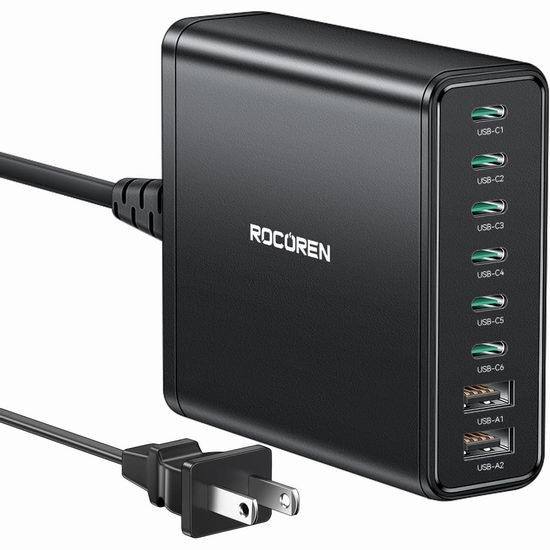  历史新低！Rocoren 200瓦 QC4.0+ PPS 8口USB智能快速充电器5折 37.99加元包邮！