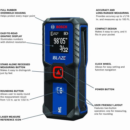  史低价！BOSCH 博世 GLM100-23 100英尺激光测距仪5.9折 40.82加元包邮！