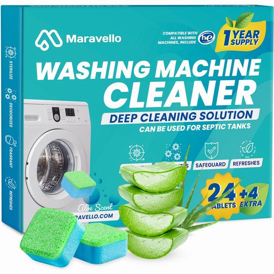  Maravello 除垢去味 洗衣机清洁剂（28粒, 14月量）4.8折 13.99加元！芦荟、柠檬2款可选！