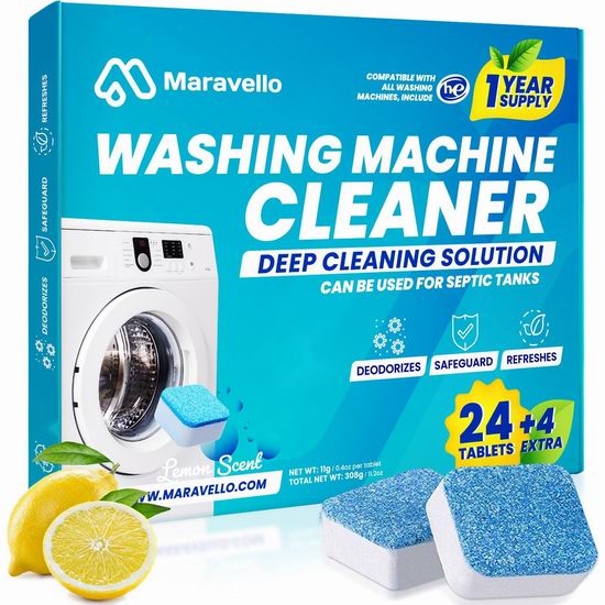  Maravello 除垢去味 洗衣机清洁剂（28粒, 14月量）4.8折 13.99加元！