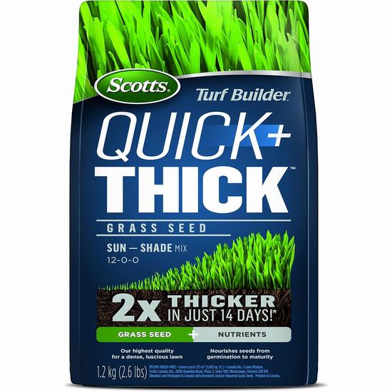  Scotts Turf Builder 快速+厚 阳光+遮荫混合草籽1.2公斤6.6折 15.94加元！