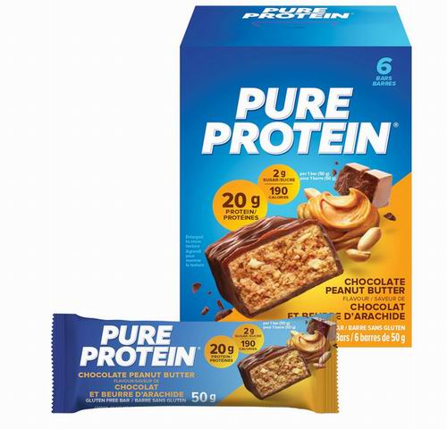  Pure Protein 巧克力花生酱 乳清蛋白棒能量棒代餐6块 9.95加元（原价 12.99加元）