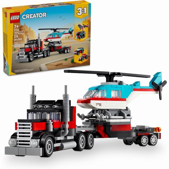  Lego 乐高 31146 创意百变 3合1直升机平板运输车（270pcs） 21.24加元（原价 24.99加元）
