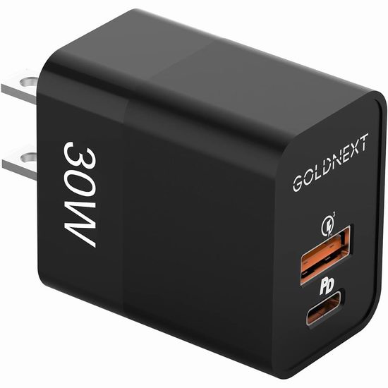  白菜价！历史新低！GOLDNEXT 30W PD QC 3.0 双口 智能快速USB充电器1-2件套2.3折 7.99-13.19加元！2色可选！
