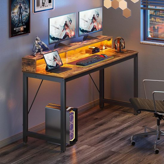  历史新低！Rolanstar 炫酷智能照明+内置插线板 59.8英寸办公桌/电脑桌5.3折 89.99加元包邮！